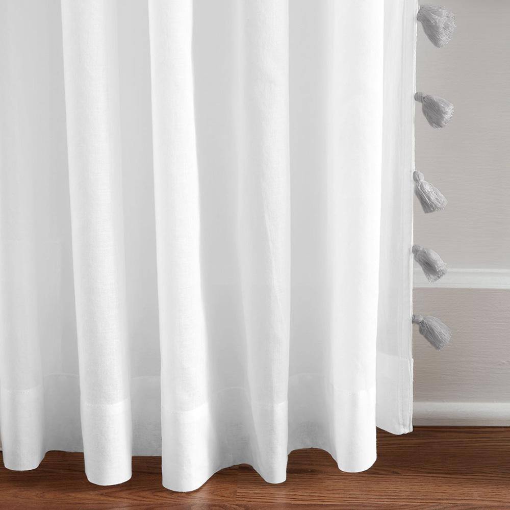 Bianca Gray Cotton Semi-Sheer Rod Pocket Window Curtain Panel with Tassels