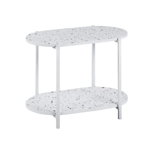 2 Tiers 23.6 in. W Oval Outdoor White Coffee Table with Metal Legs Base