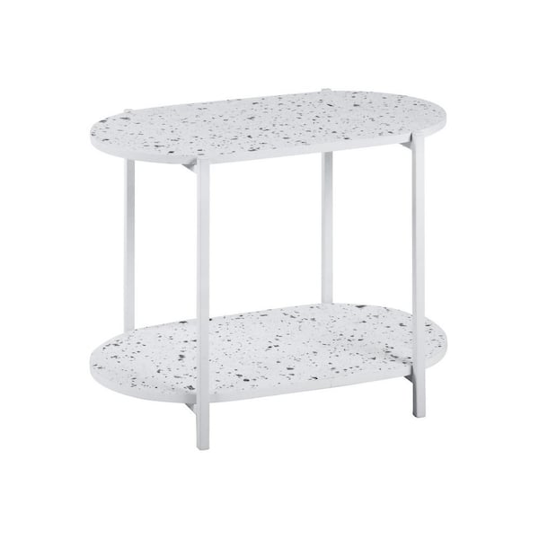Sudzendf 2 Tiers 23.6 in. W Oval Outdoor White Coffee Table with Metal Legs Base