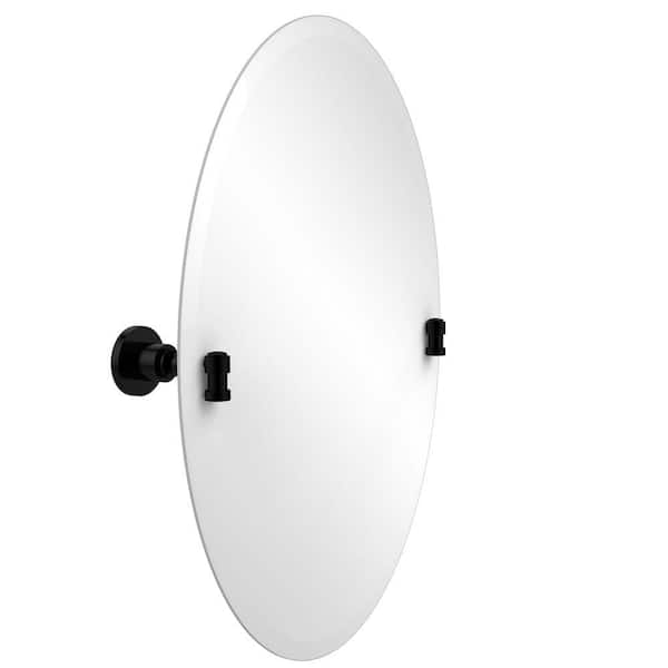 Allied Brass Washington 21 in. W x 29 in. H Frameless Oval Beveled Edge Bathroom Vanity Mirror in Matte Black