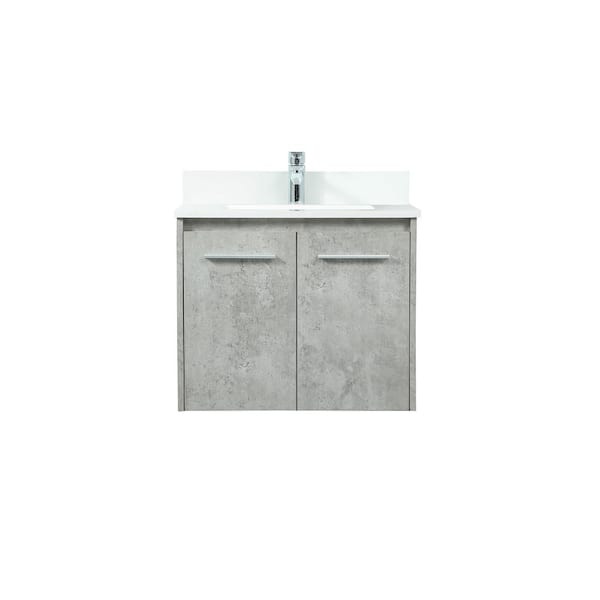 Unbranded Simply Living 24 in. W x 18 in. D x 19.7 in. H Bath Vanity in Concrete Grey with Ivory White Engineered Marble Top
