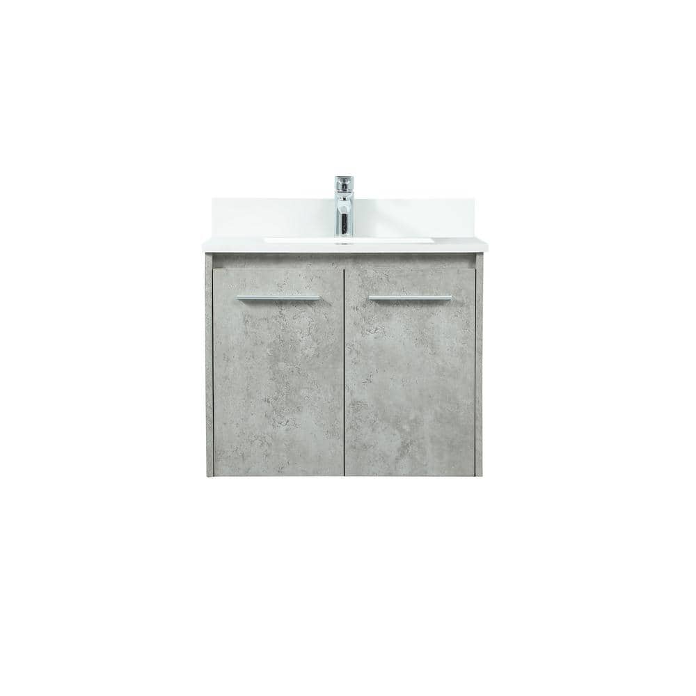 Timeless Home 24 in. W Bath Vanity in Concrete Grey with Quartz Vanity Top in Ivory with White Basin with Backsplash