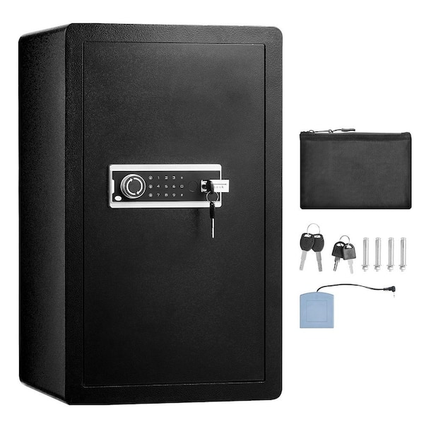 4.0 cu. ft. Safe Box, Single Door, Key and Password Lock, Fireproof Bag Key Rack, LED Light, 2 Shelves, 1 Cabinet, Black