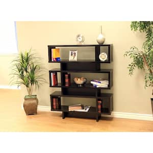 44.1 in. Black Wood 3-shelf Accent Bookcase with Adjustable Shelves