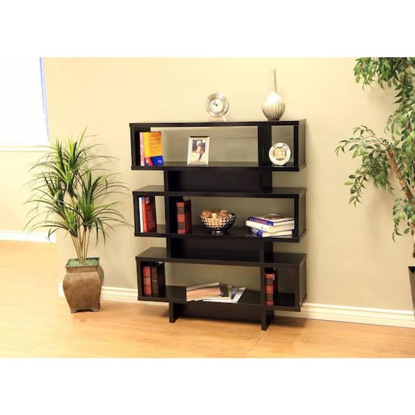 Homecraft Furniture 44.1 in. Black Wood 3-shelf Accent Bookcase with Adjustable Shelves