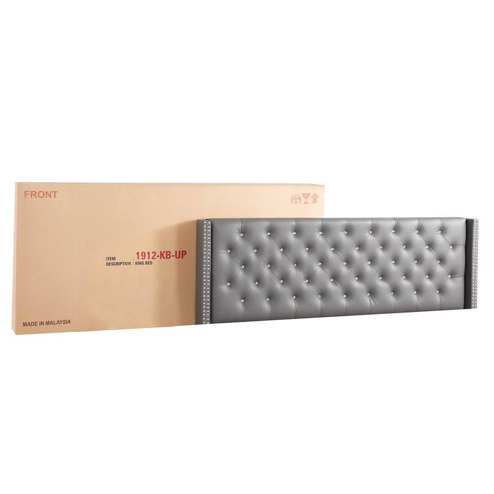 Julie Light Grey Velvet Tufted Upholstered King Bed with Nailhead Trim