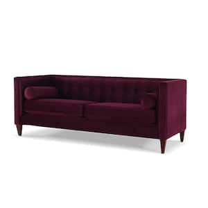 Jack 84 in. Square Arm 3-Seater Removable Cushions Sofa in Burgundy
