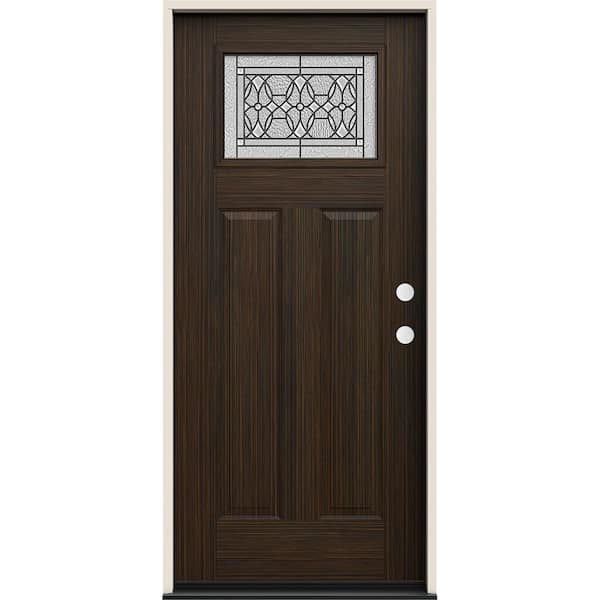 36 in. x 80 in. Left-Hand/Inswing Craftsman Selwyn Decorative Glass Black Cherry Steel Prehung Front Door