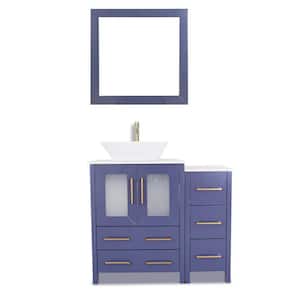 Ravenna 36 in. W Single Basin Bathroom Vanity in Blue with White Engineered Marble Top and Mirror