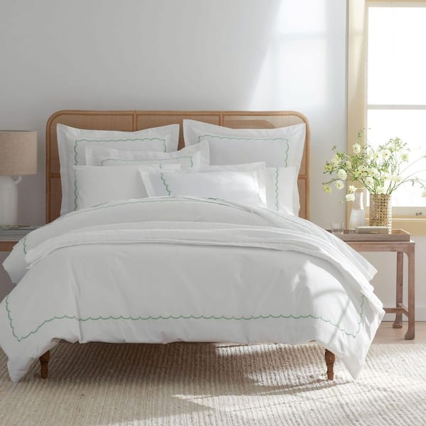 Company Cotton Scallop Green Full/Queen Cotton Percale Duvet Cover