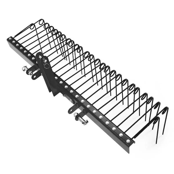 60 in. Pine Straw Rake, 1-Piece, 26 Coil Spring Tines Durable Powder Coated Steel Tow Behind Rake, Garden Tool Set