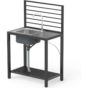 55.5 in. Built-In 304 Stainless Steel Outdoor Kitchen Island with Sink ...