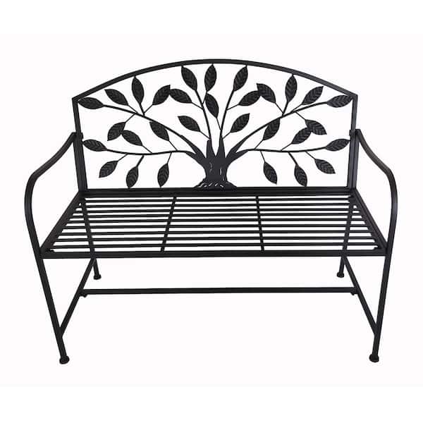 Metal Garden Bench Tree Pattern-Black