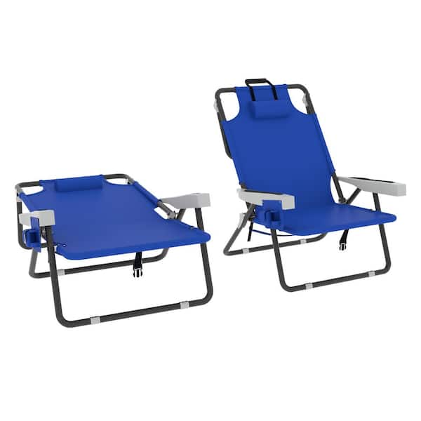 VEIKOUS 2-Pack Backpack Beach Chairs Adjustable Folding Lounge Chairs with Pillow and Storage Bag, Dark Blue