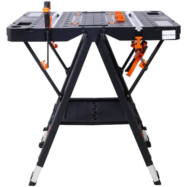 25.2 in. D x 31.2 in. W Portable Folding Work Table, 2-in-1 as Sawhorse and Workbench, Aluminum with 2pcs Clamps