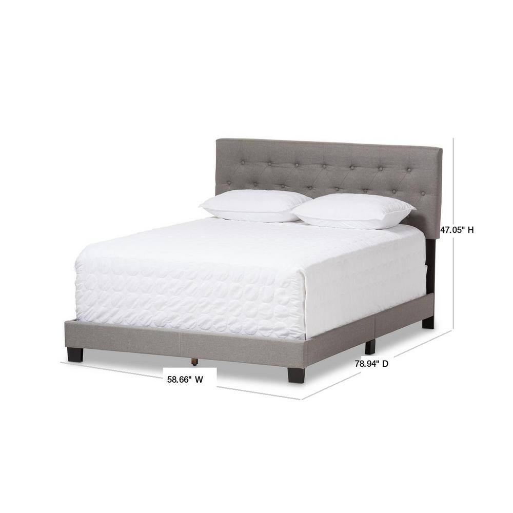Light Gray Tufted Upholstered Full Bed with Wood Frame