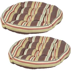22 in. x 3 in. Striped Polyester Large Round Floor Cushion in Chocolate Stripes (Set of 2)