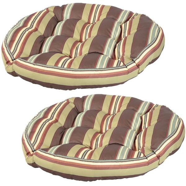 Sunnydaze Decor 22 in. x 3 in. Striped Polyester Large Round Floor Cushion in Chocolate Stripes (Set of 2)