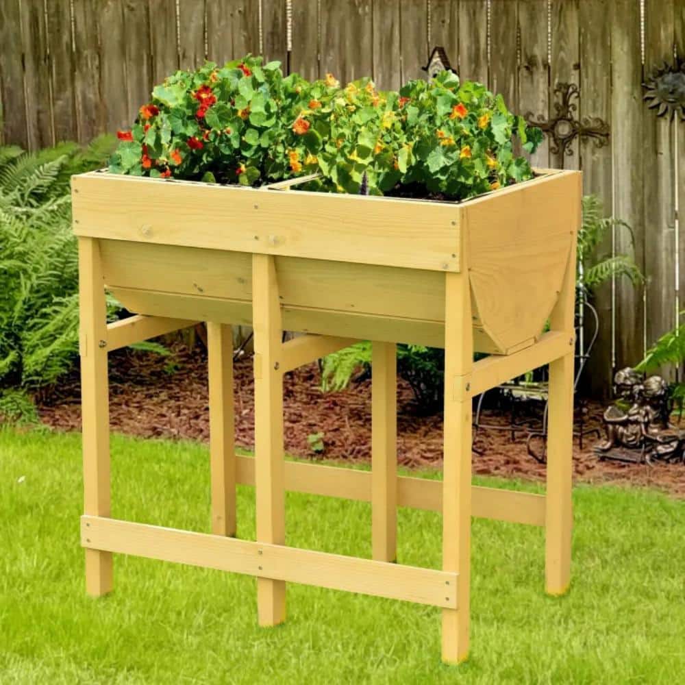 Deep Yellow Fir Wood Rectangular Raised Garden Bed with Liner