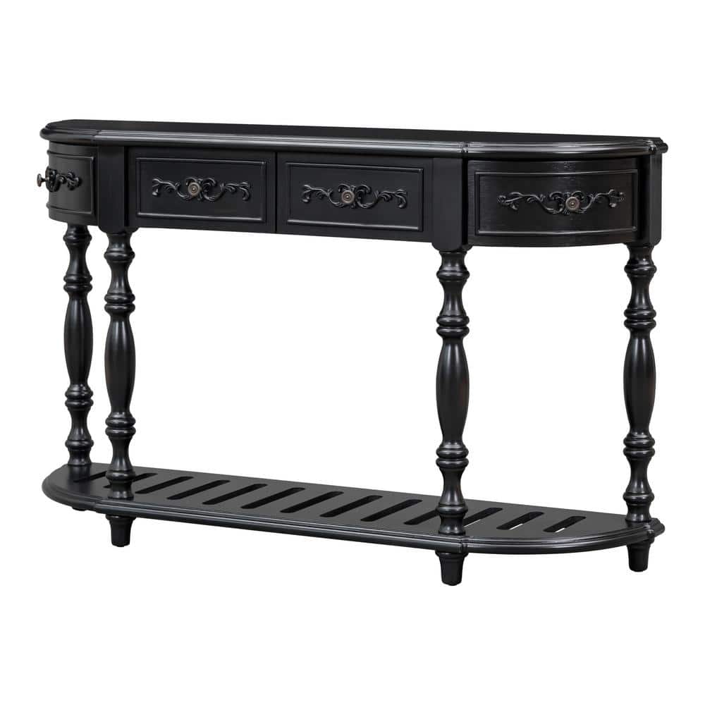 52 in. W x 13 in. D x 32.2 in. H Black Linen Cabinet Contemporary Curved Co