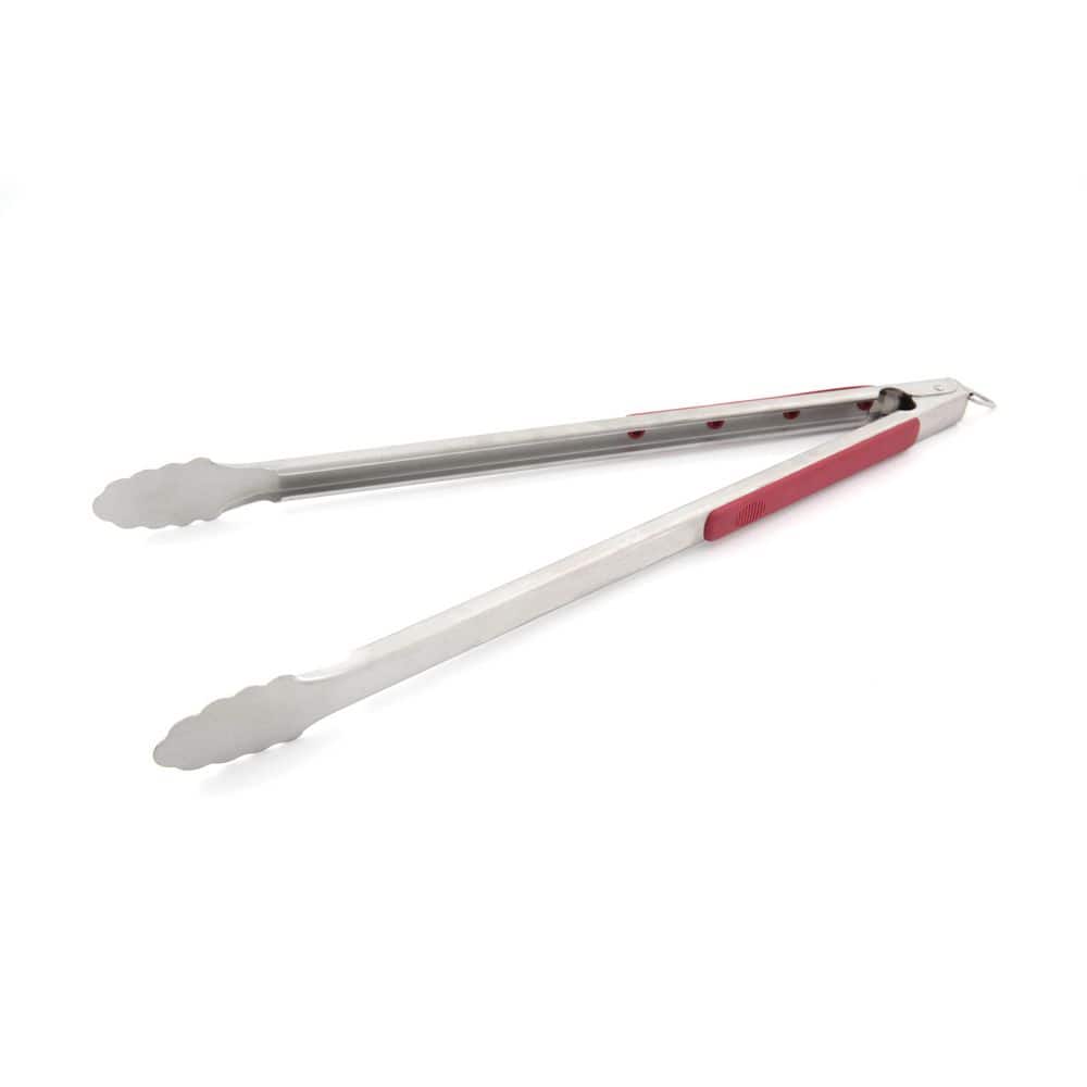 GrillPro 20-Inch Red and Silver Stainless Steel Grill Tongs