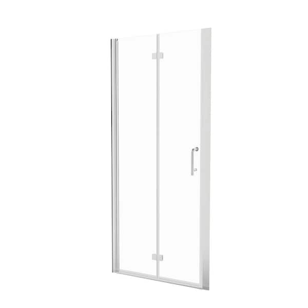 Boosicavelly 36 in. W x 72 in. H Bifold Semi-Frameless Shower Door in Brushed Nickel Finish with Clear Glass