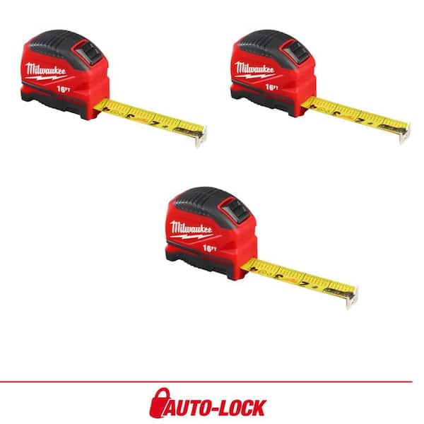 16 ft. Compact Auto Lock Tape Measure with Fractional Scale (3-Pack)