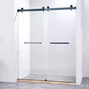 Buck 56-60 in. W x 75 in. H Double Sliding Frameless Shower Door in Matte Black with 8 mm Thick SGCC Tempered Glass