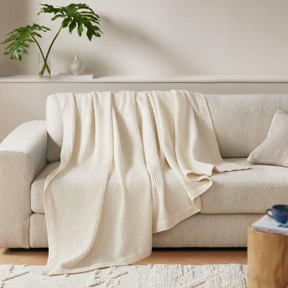 Ivory Waffle Weave Breathable Cotton Full/Queen Blanket