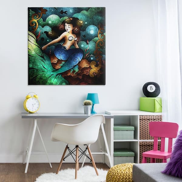 Vivid Deco Mermaid by Mandie Manzano Unframed Fantasy Graphic Art Print 36 in. x 36 in.