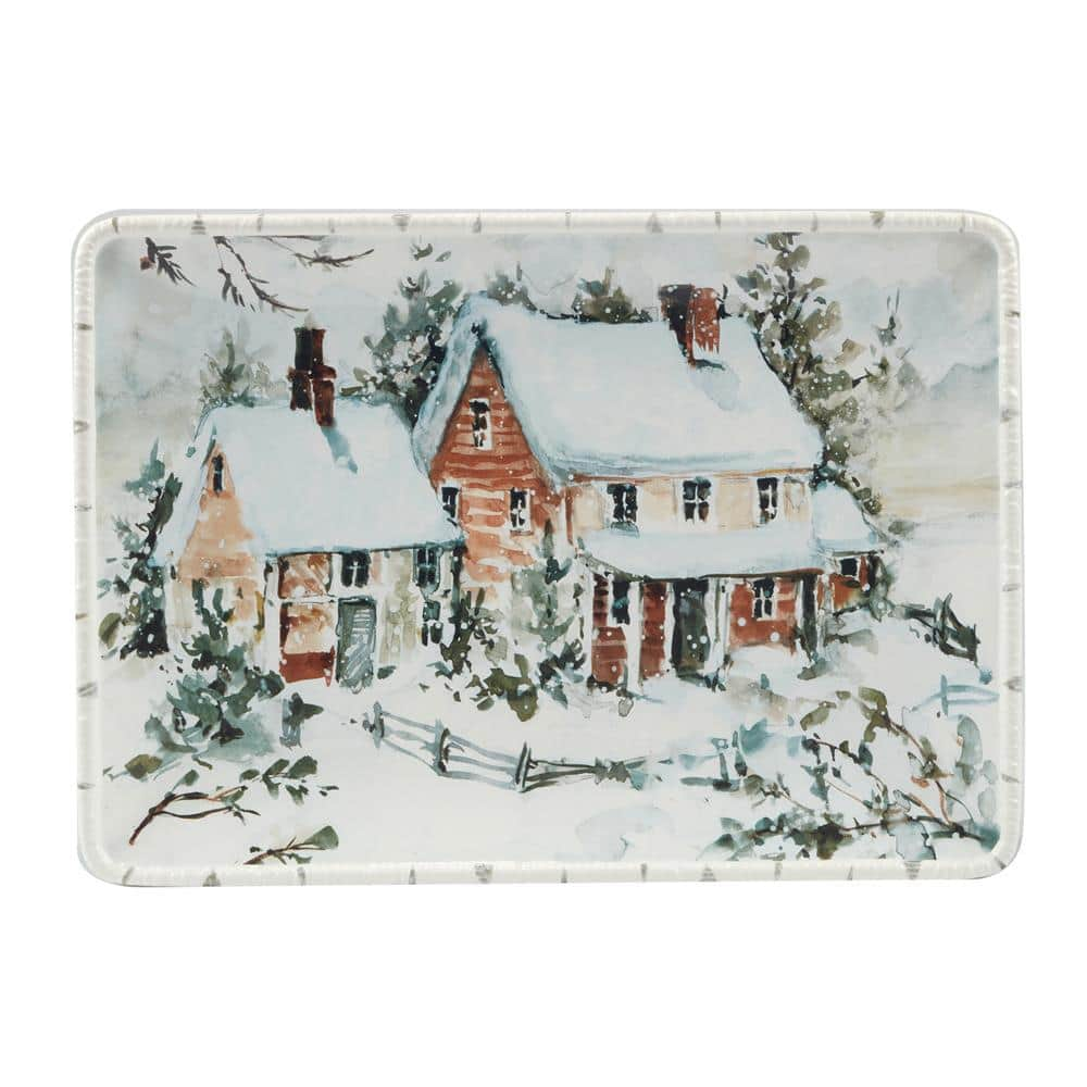  10.25 in. Multi-Colored Earthenware Winter's Frost Rectangular Platter