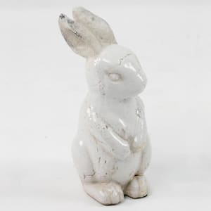 Large Distressed White Decorative Rabbit