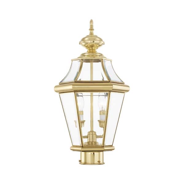 AVIANCE LIGHTING Cresthill 21 in. 2-Light Polished Brass Cast Brass Hardwired Outdoor Rust Resistant Post Light with No Bulbs Included