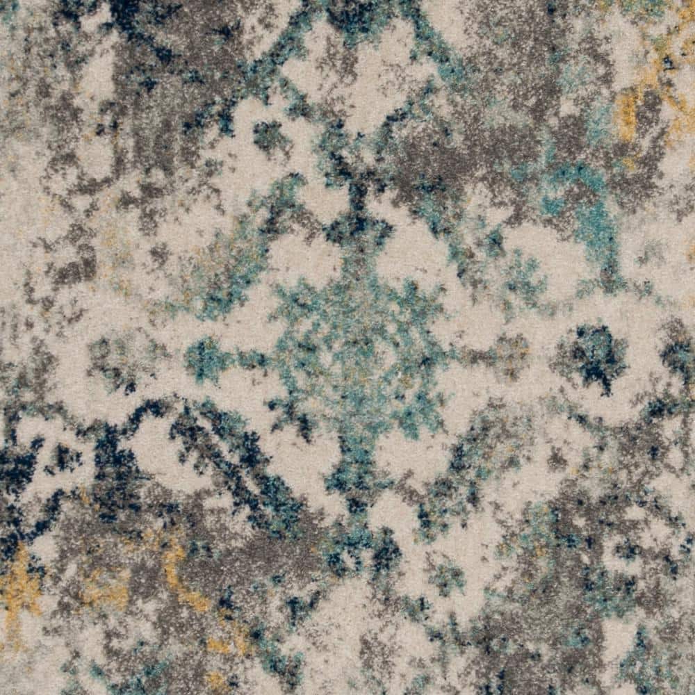 Elysian Ivory & Blue Boho Chic Distressed Area Rug - 6' x 9'