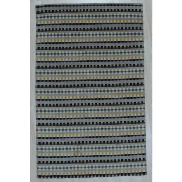 EORC Stripe/CHECKERED Hand Knotted Wool Modern Knotted Strpied Rug, 6' x 9', Area Rug