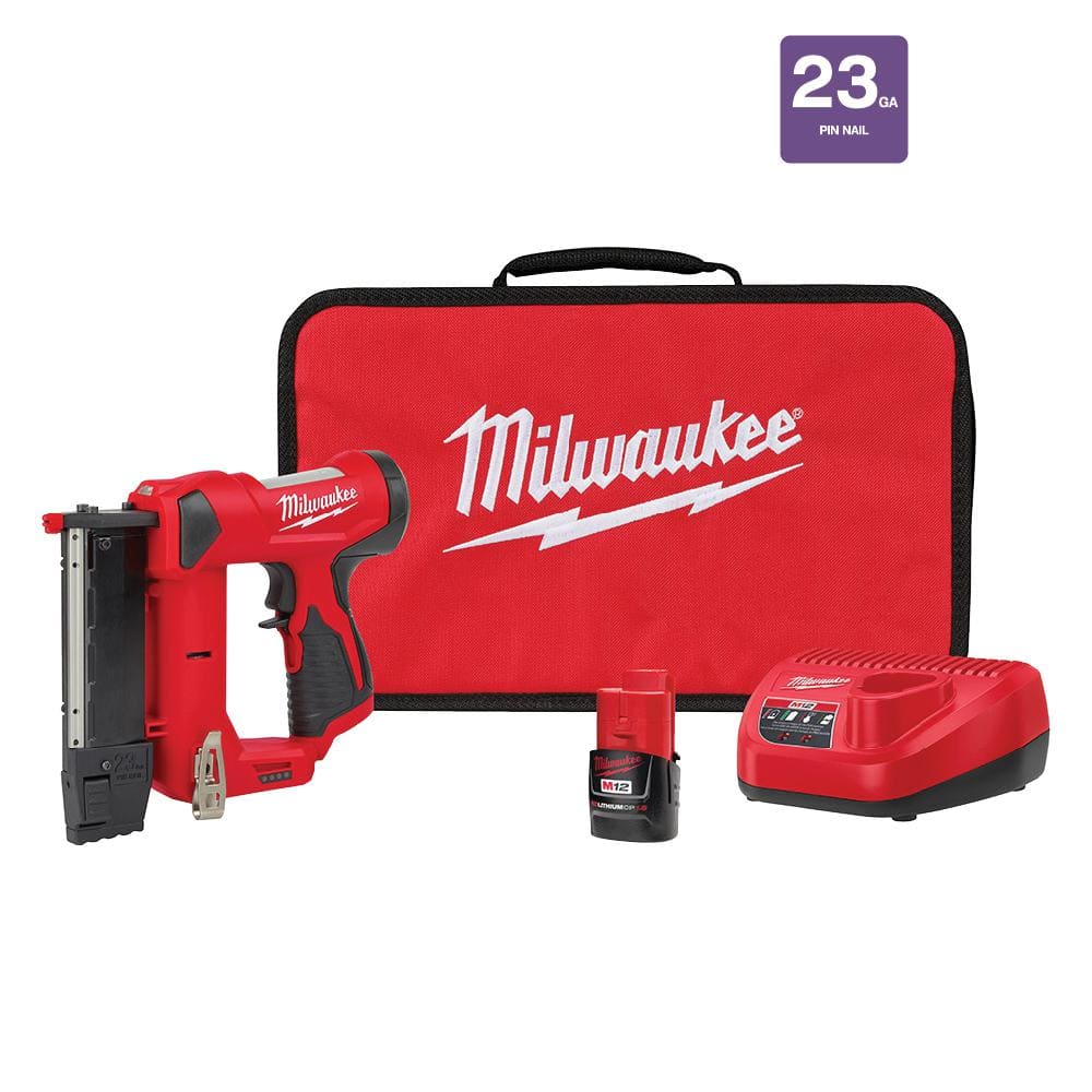 Milwaukee M12 12Volt 23Gauge LithiumIon Cordless Pin Nailer Kit with