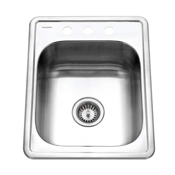 Houzer Glowtone 17 in. Stainless Steel Topmount 3-hole Single Bowl Bar Sink with Strainer - A1722-7BS-1