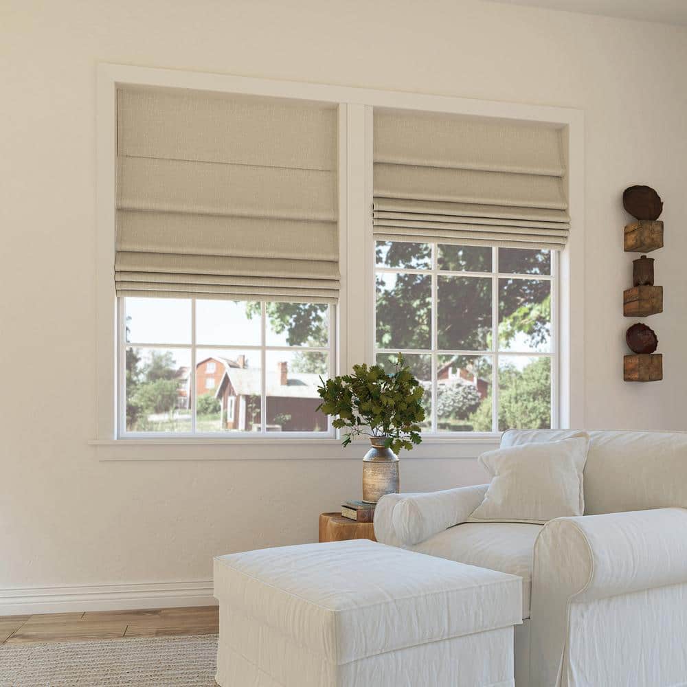 Stone Beige Fabric Cordless Blackout Roman Shade 33" x 64"