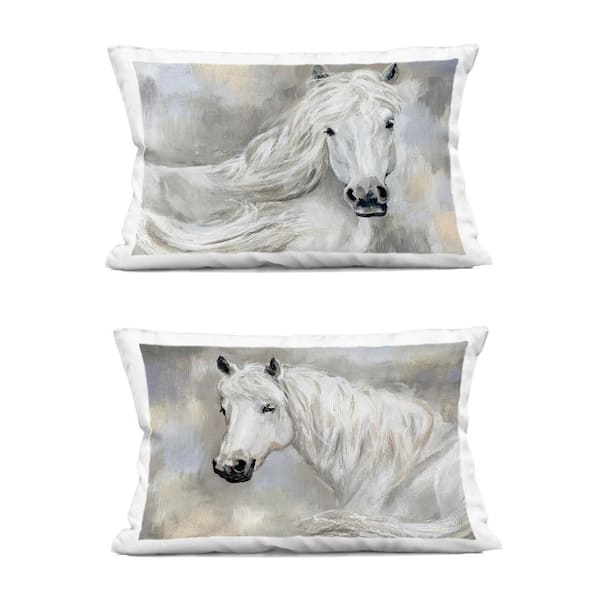 Stupell Industries Charming White Horses Off-White Print Polyester 14 in. X 20in. Throw Pillow, Set of 2