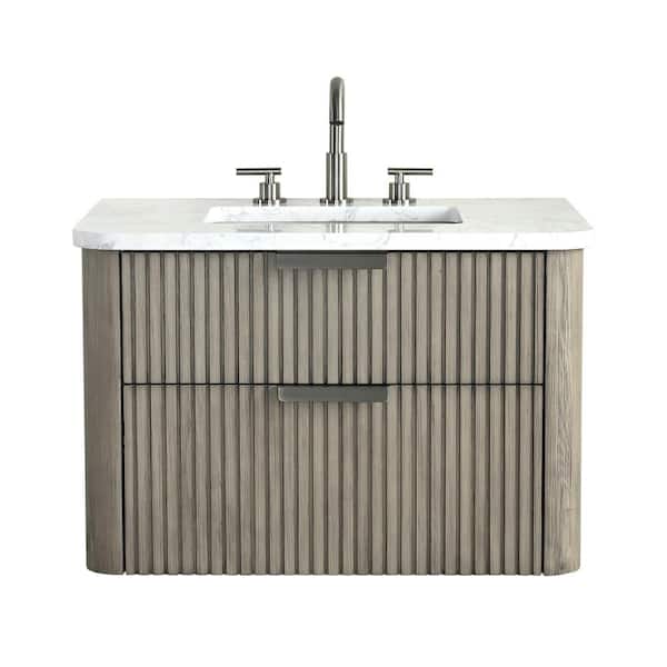SUDIO Warren 30 in W x 20 in D x 34 in H Floating Bath Vanity in Vintage Gray, Engineered Stone Top in Arabescato & White Sink