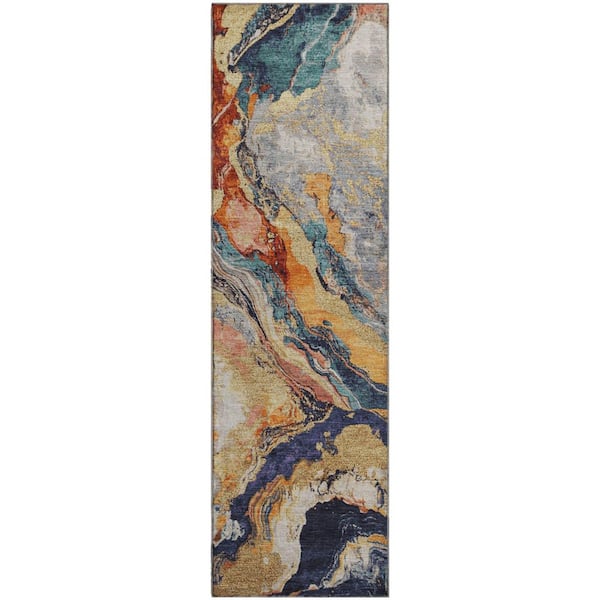 Mayfield Premium Machine Washable Abstract AMF1908 Linen 2 ft. 3 in. x 7 ft. 6 in. Runner Rug