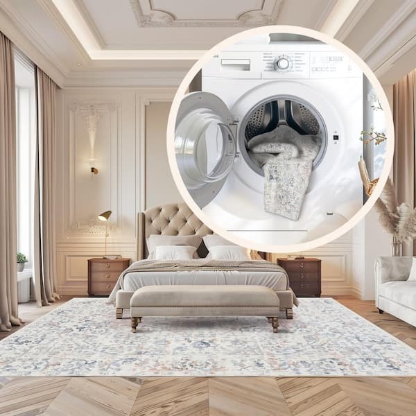 Everlee Faded Persian Machine Washable Beige 4 ft. x 6 ft. Area Rug