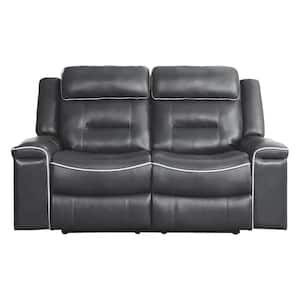 Cairn 65.5 in. W Dark Gray Faux Leather Double Lay Flat Manual Reclining Loveseat
