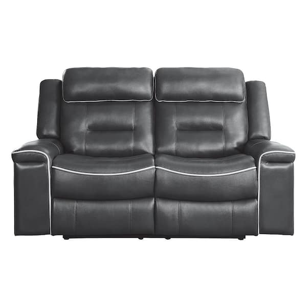 Lazzara Cairn 65.5 in. W Dark Gray Faux Leather Double Lay Flat Manual Reclining Loveseat