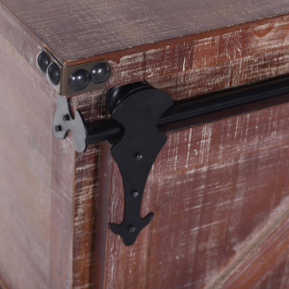 Rustic Black and Natural Wood Lockable Cart Cabinet