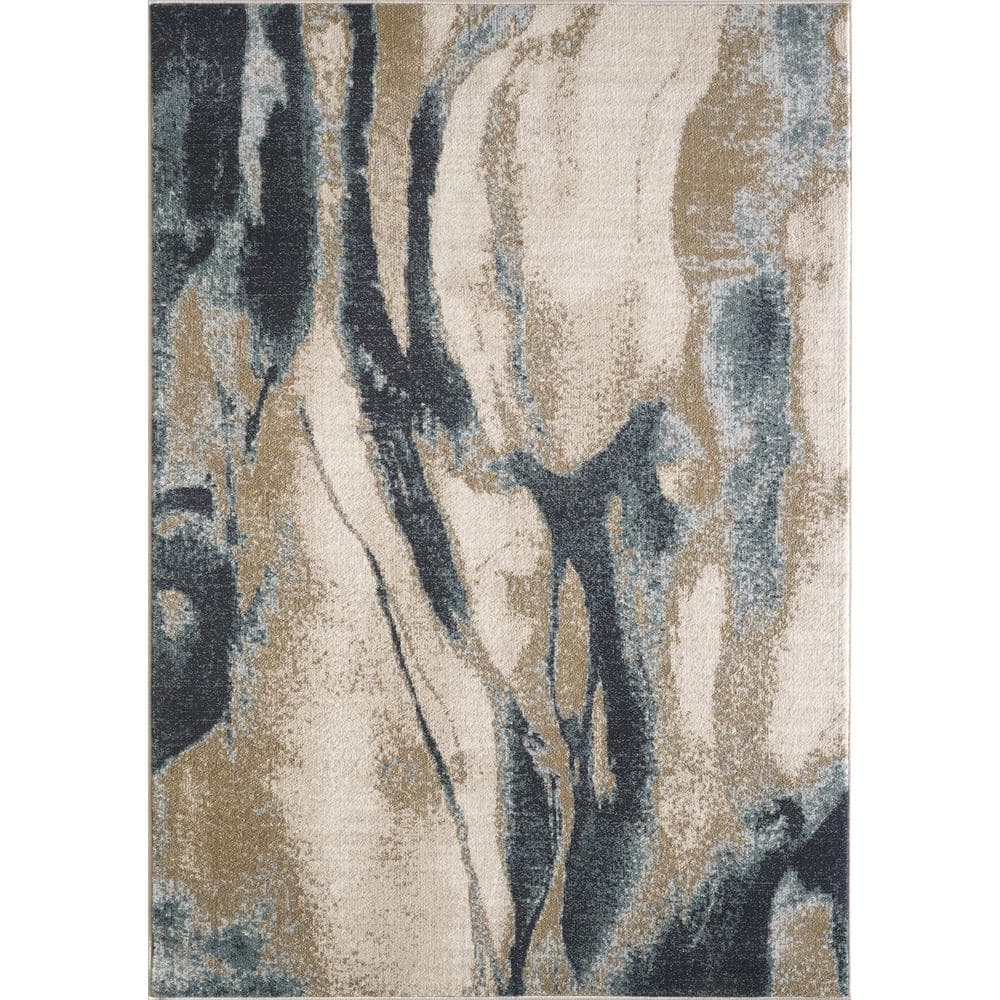 Blue and White Traditional Small Synthetic Rug, 63"x39"