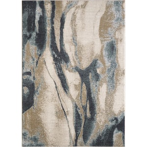 Avalon Ivory/Blue 3 ft. x 5 ft. Wonder Abstract Watercolor Accent Rug