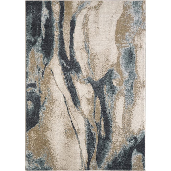 Kas Rugs Avalon Ivory/Blue 5 ft. x 8 ft. Wonder Abstract Watercolor Accent Rug