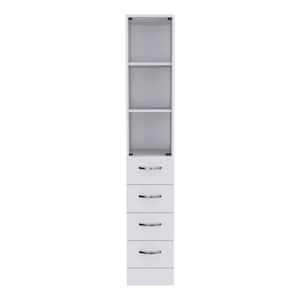 17.56 in. W x 11.97 in. D x 68.29 in. H White Leben Linen Cabinet, Three Shelves, Four Drawers
