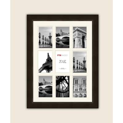 9-Opening 4 in. x 6 in. White Matted Espresso Photo Collage Frame